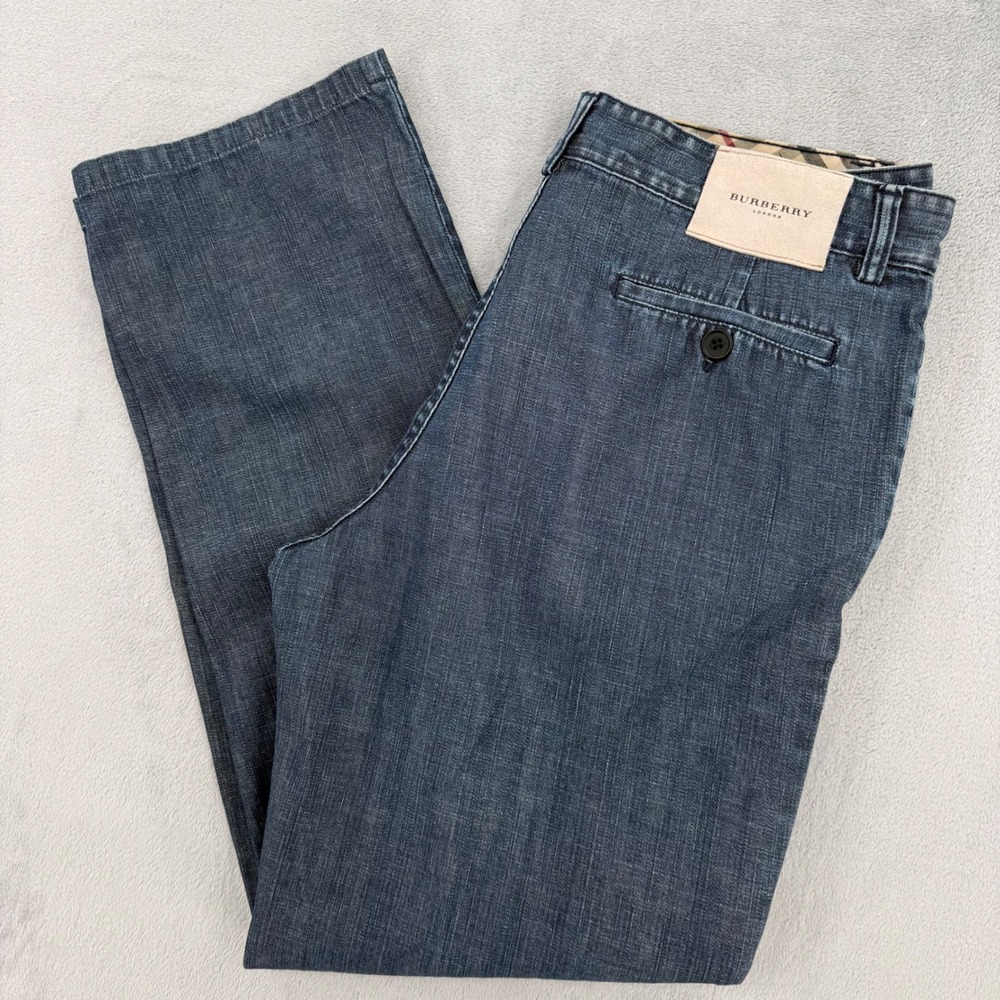 Vintage Burberry London Mens 46 Denim Nova Check Waistband Straight Leg Jeans
